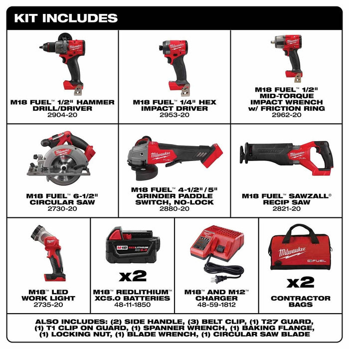Milwaukee 3697-27 M18 Fuel 7-Tool Combo Kit - 3