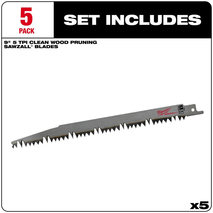 Milwaukee 48-00-1301 Sawzall Blade Wood 5 Teeth per Inch 9-Inch Length, 5 Pack - 2