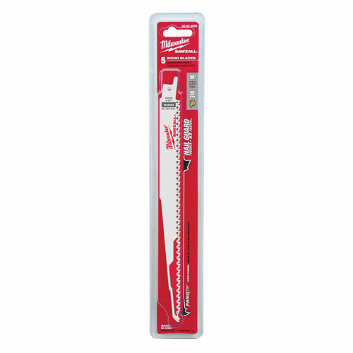 Milwaukee 48-00-5036 9" x 6TPI Bi-Metal Super Sawzall Blade 5-Pack - 3