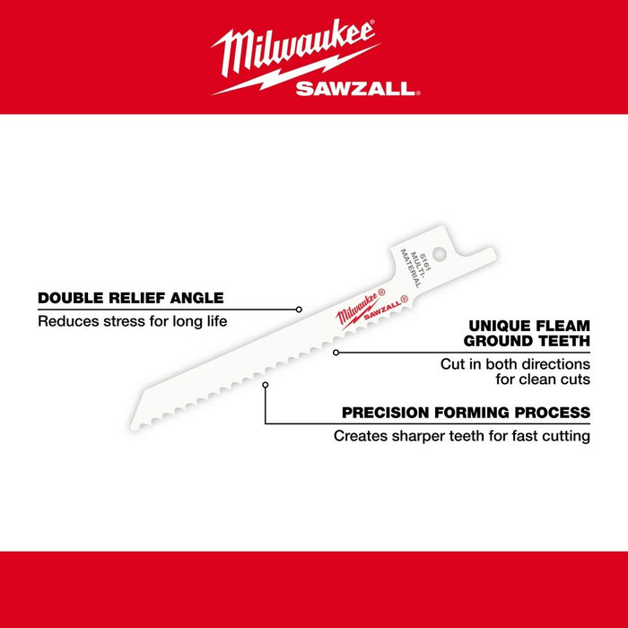 Milwaukee 48-00-5162 3-5/8" x 14TPI Bi-Metal Super Sawzall Blade - 5