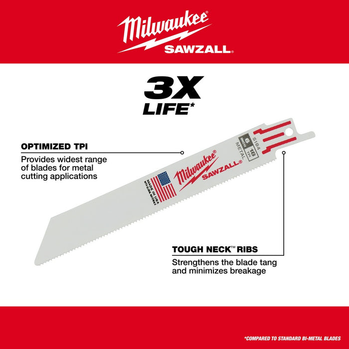 Milwaukee 48-00-5181 4" x 14TPI Bi-Metal Super Sawzall Blade - 6