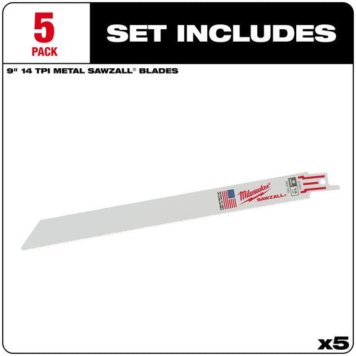 Milwaukee 48-00-5187 9" x 14TPI Bi-Metal Super Sawzall Blade - 2