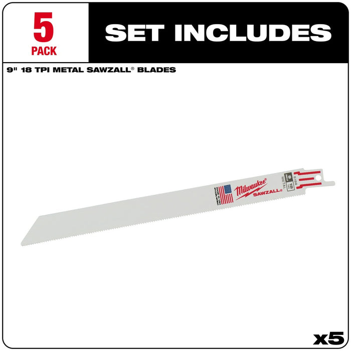 Milwaukee 48-00-5188 9" x 18TPI Bi-Metal Super Sawzall Blade - 2