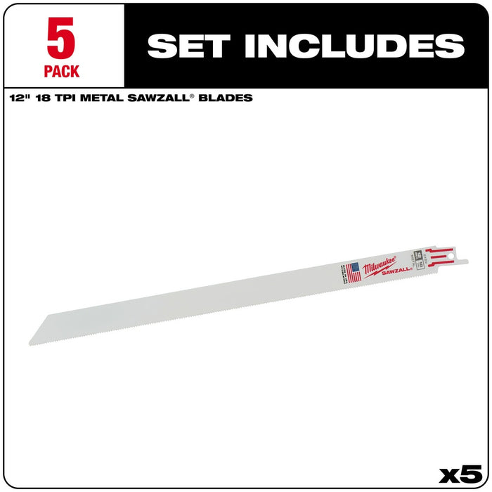 Milwaukee 48-00-5189 12" x 18TPI Bi-Metal Super Sawzall Blade - 2