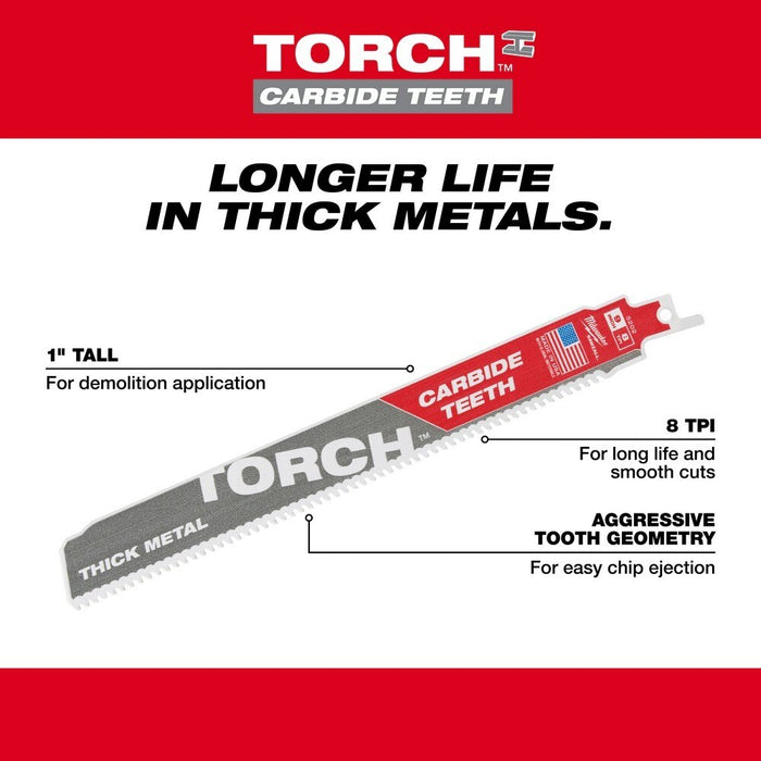 Milwaukee 48-00-5201 6" 8TPI Torch Metal Cutting Sawzall Blade with Carbide Teeth - 5