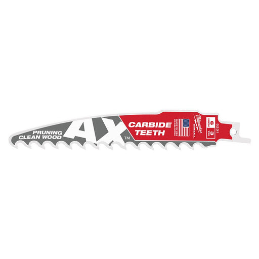 Milwaukee 48-00-5231 6" 3 TPI The AX™ with Carbide Teeth for Pruning & Clean Wood SAWZALL® Blade 1PK