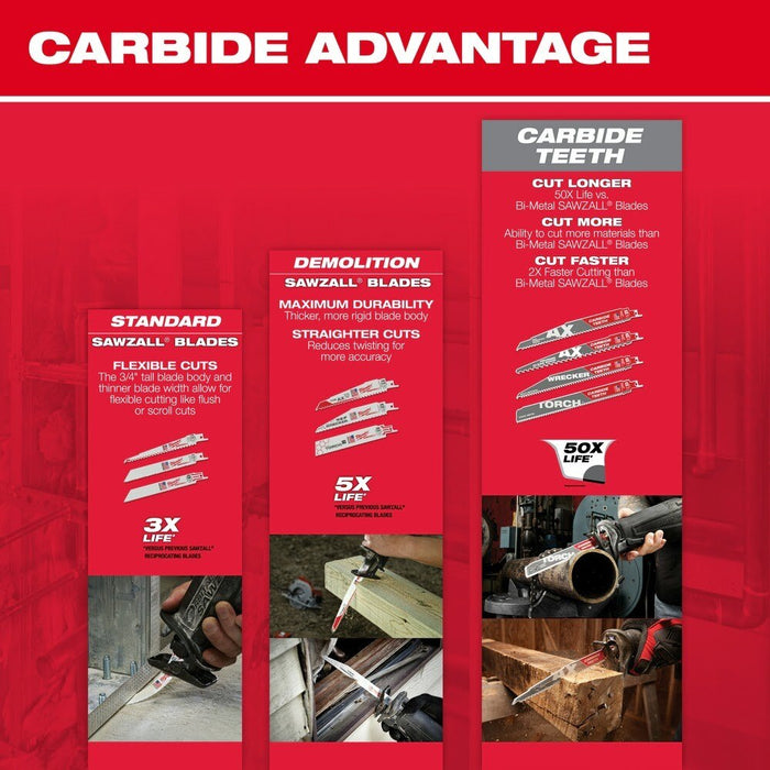 Milwaukee 48-00-5343 12" 6 TPI THE WRECKER™ with Carbide Teeth SAWZALL® Blade 3PK - 8