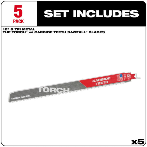 Milwaukee 48-00-5503 12” 7TPI The TORCH™ with Carbide Teeth SAWZALL® Blade 5PK - 2