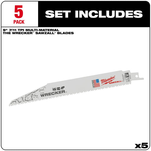 Milwaukee 48-00-5706 WRECKER Multi-Material SAWZALL Blade 9" 7/11TPI 5 Pack - 2