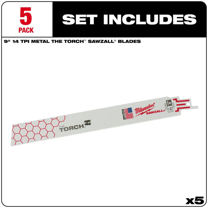 Milwaukee 48-00-5787 9" x 14TPI Super Sawzall Demolition Blade 5-Pack - 3