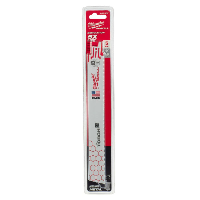 Milwaukee 48-00-5787 9" x 14TPI Super Sawzall Demolition Blade 5-Pack - 21