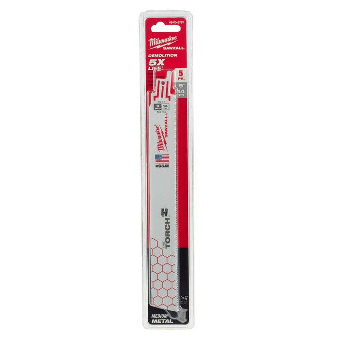 Milwaukee 48-00-5787 9" x 14TPI Super Sawzall Demolition Blade 5-Pack - 22