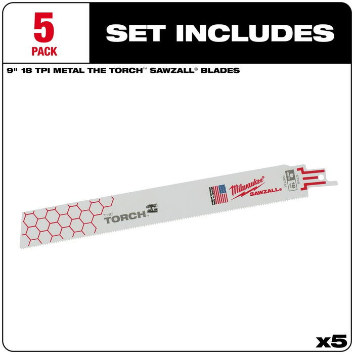 Milwaukee 48-00-5788 9" x 18TPI Super Sawzall Demolition Blade 5-Pack - 4