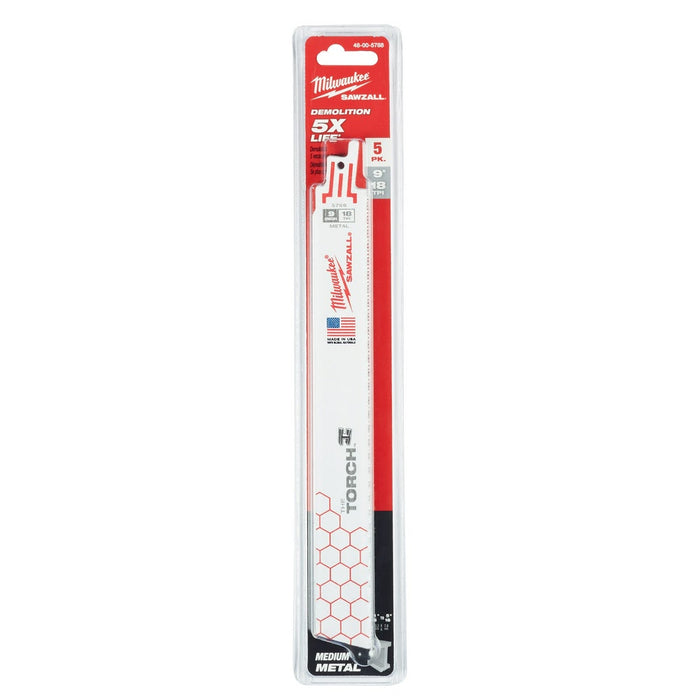 Milwaukee 48-00-5788 9" x 18TPI Super Sawzall Demolition Blade 5-Pack - 22