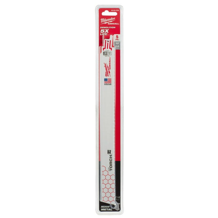 Milwaukee 48-00-5794 Super Sawzall Blade 14 Teeth per Inch 12-Inch Length, Torch , 5 Pack - 11