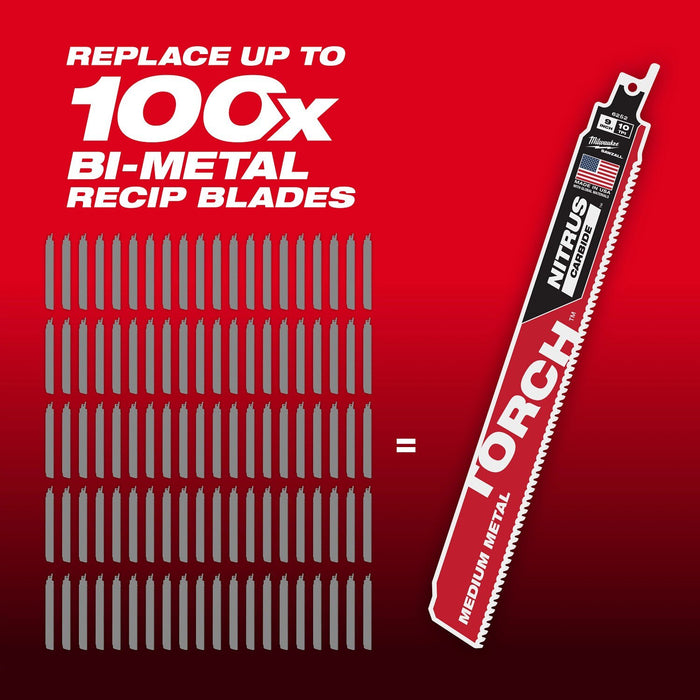 Milwaukee 48-00-6252  9" Reciprocating Saw Blade10TPI The TORCH with NITRUS CARBIDE Teeth for Medium Metal 1PK  - 4