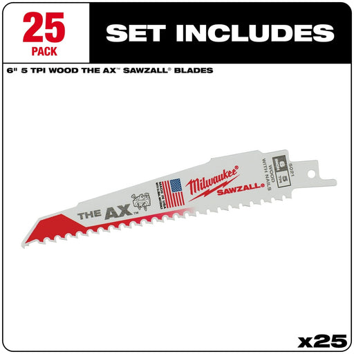 Milwaukee 48-00-8021 6" x 5/8TPI Super Sawzall AX Blade 25-Pack - 2