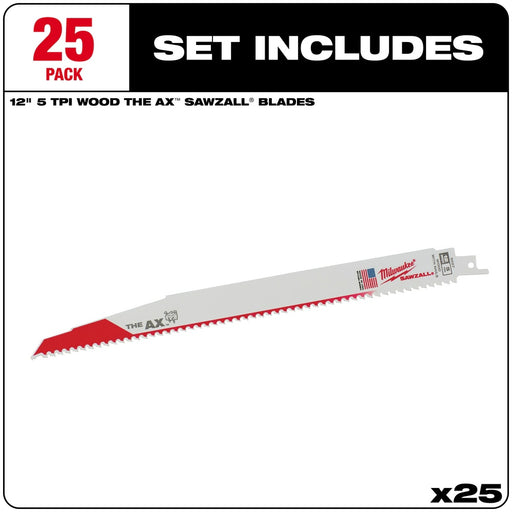 Milwaukee 48-00-8027 12" x 5/8TPI Super Sawzall AX Blade (25 Pack) - 2