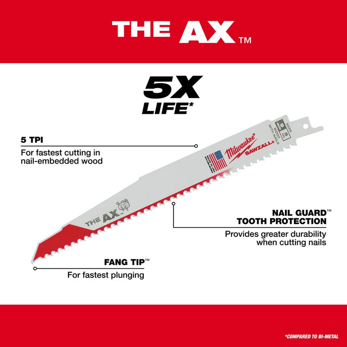 Milwaukee 48-00-8027 12" x 5/8TPI Super Sawzall AX Blade (25 Pack) - 6