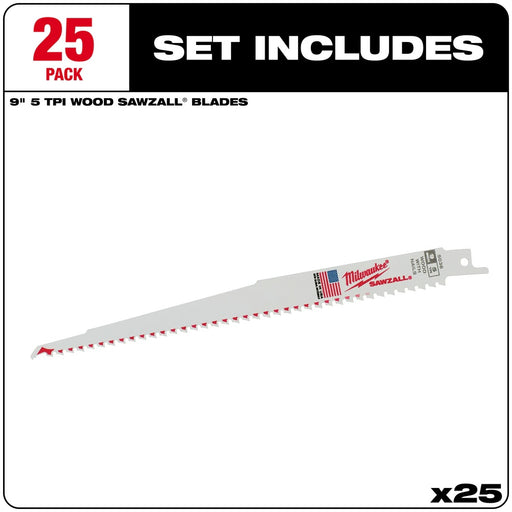 Milwaukee 48-00-8036 Super Sawzall Blade 5 Teeth per Inch 9-Inch Length, 25 Pack - 2