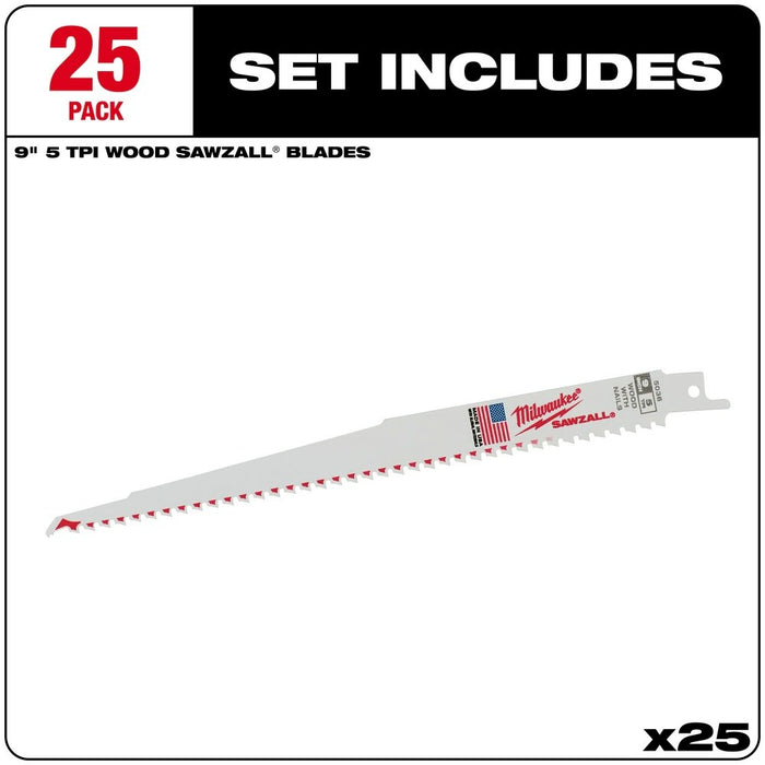 Milwaukee 48-00-8036 Super Sawzall Blade 5 Teeth per Inch 9-Inch Length, 25 Pack - 2