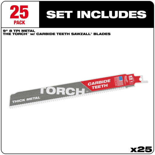 Milwaukee 48-00-8502 9" 7TPI The TORCH™ with Carbide Teeth SAWZALL® Blade 25PK - 2