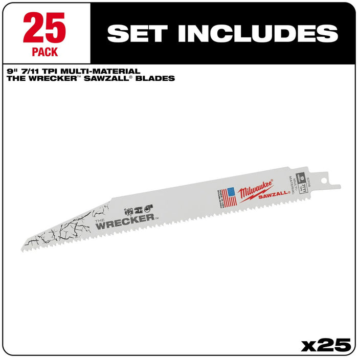 Milwaukee 48-00-8706 WRECKER Multi-Material SAWZALL Blade 9" 7/11TPI 25 Pack - 2