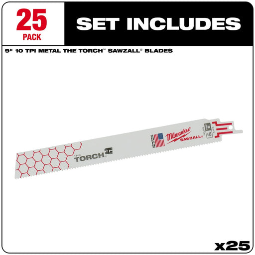 Milwaukee 48-00-8713 9" x 10TPI Super Sawzall Demolition Blade 25-Pack - 2