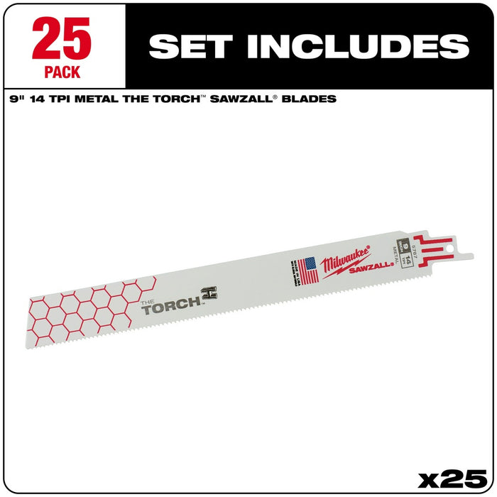 Milwaukee 48-00-8787 9" x 14TPI Super Sawzall Demolition Torch Blade 25-Pack - 2