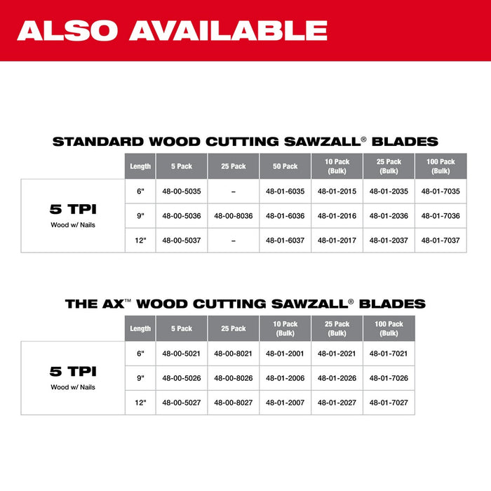 Milwaukee 48-01-6035 6" x 6TPI Bi-Metal Super Sawzall Blade (50 Pack) - 6