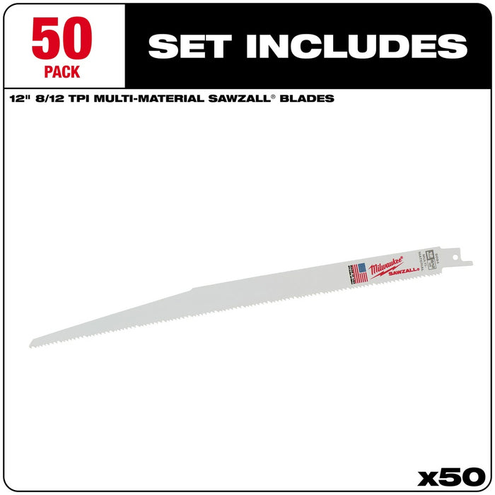 Milwaukee 48-01-6094 12" x 8/12TPI Bi-Metal Super Sawzall Blade (50 Pack) - 2