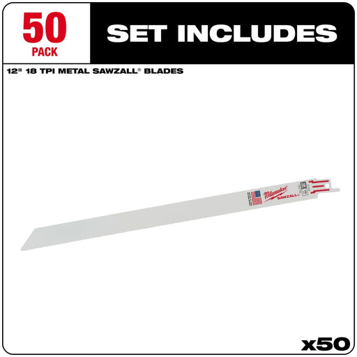 Milwaukee 48-01-6189 12" x 18TPI Bi-Metal Super Sawzall Blade (50 Pack) - 2