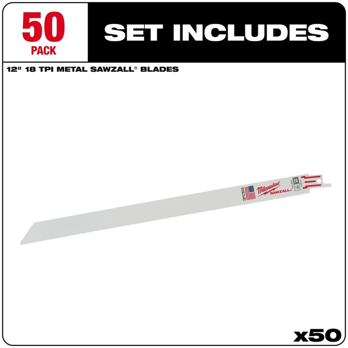 Milwaukee 48-01-6189 12" x 18TPI Bi-Metal Super Sawzall Blade (50 Pack) - 2