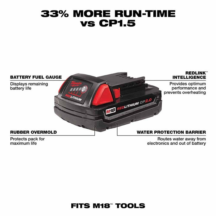 Milwaukee 48-11-1820 M18 REDLITHIUM 2.0 Compact Battery Pack - 3