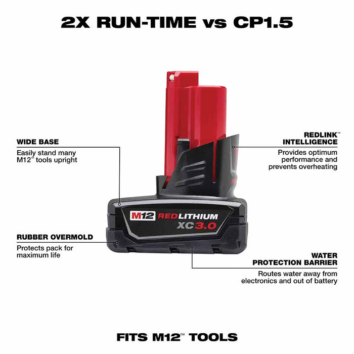 Milwaukee 48-11-2412 M12 XC High Capacity REDLITHIUM Battery Two Pack - 3