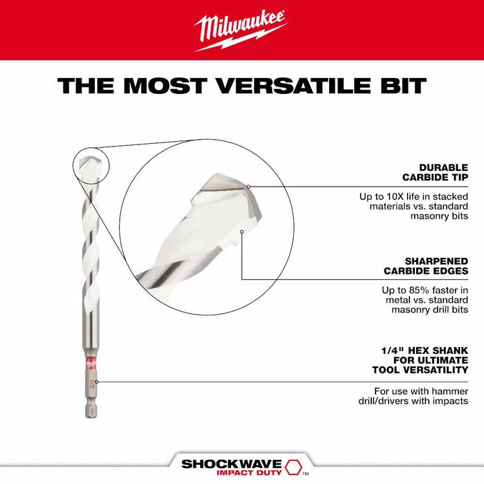 Milwaukee 48-20-8888 5/16" x 4" x 6" SHOCKWAVE Impact Duty Carbide Multi-Material Drill Bit - 4