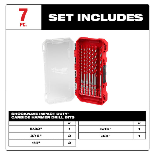 Milwaukee 48-20-9052 7pc. SHOCKWAVE™ Carbide Hammer Drill Bit Kit - 2