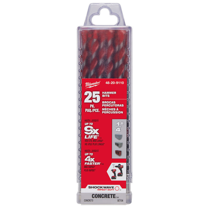 Milwaukee 48-20-9110 1/4" x 2" x 4" SHOCKWAVE™ Carbide Hammer Drill Bit Bulk 25PK - 9