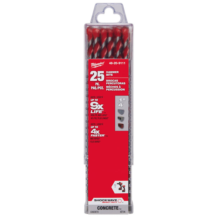 Milwaukee 48-20-9111 1/4" x 4" x 6" SHOCKWAVE™ Carbide Hammer Drill Bit Bulk 25PK - 9