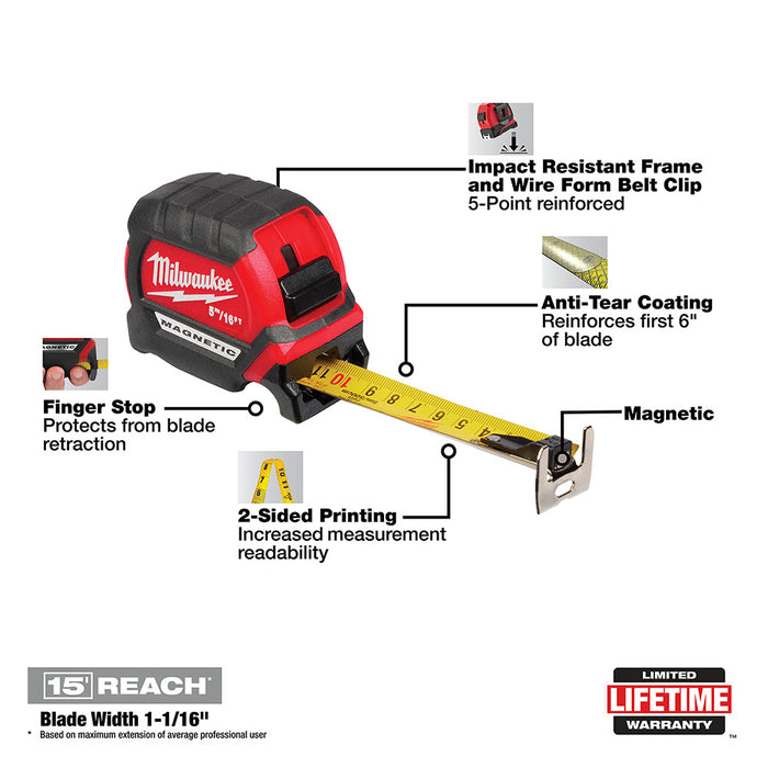 Milwaukee 48-22-0317 5M/16Ft Compact Magnetic Tape Measure - 2