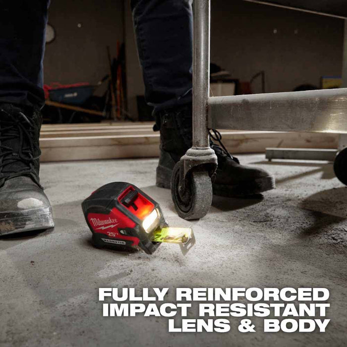 Milwaukee 48-22-0428 25" Compact Wide Blade Magnetic Tape Measure w/ Rechargeable 100 Lumen LED Light - 6