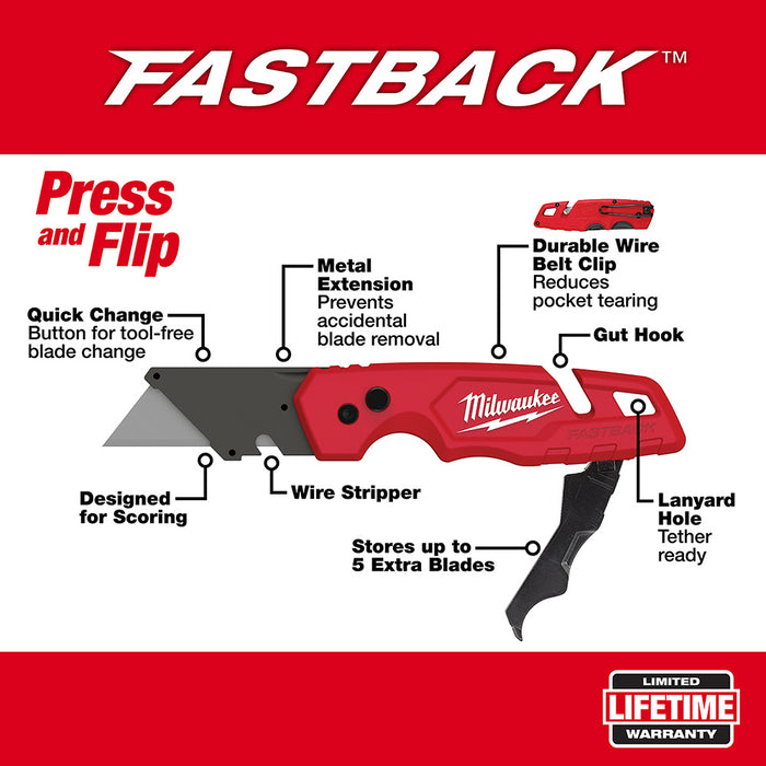 Milwaukee 48-22-1502 FASTBACK Folding Utility Knife w/ Blade Storage - 3