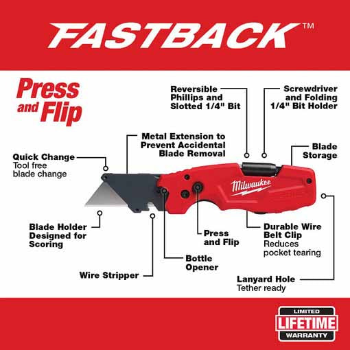 Milwaukee 48-22-1505 FASTBACKTM 6in1 Folding Utility Knife - 38