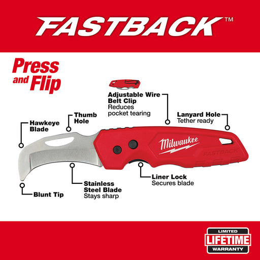 Milwaukee 48-22-1526 FASTBACK Blunt Tip Hawkbill Folding Pocket Knife - 2