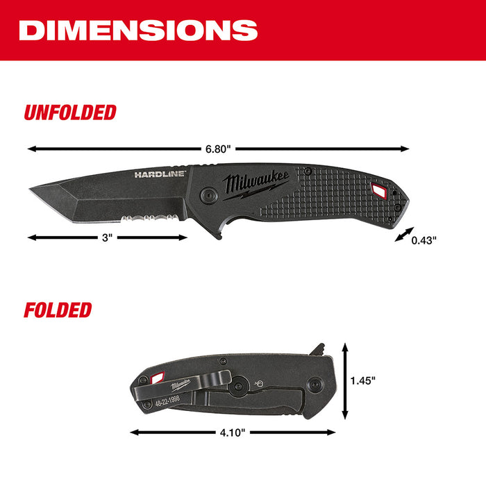 Milwaukee 48-22-1998B 3" HARDLINE Serrated Blade Pocket Knife (Boxed) - 3