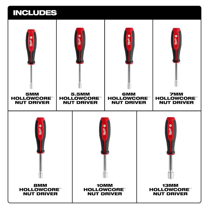 Milwaukee 48-22-2448 7pc Metric HollowCore Nut Driver Set - 2