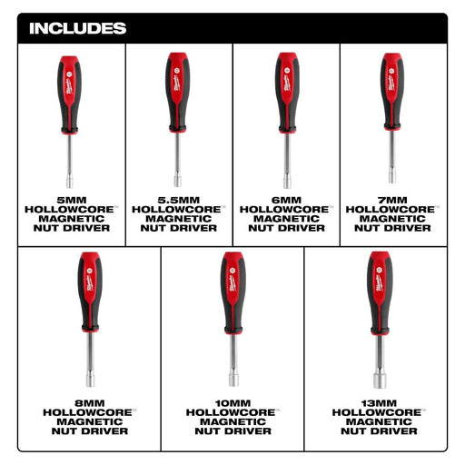 Milwaukee 48-22-2548 7pc Metric HollowCore Magnetic Nut Driver Set - 2