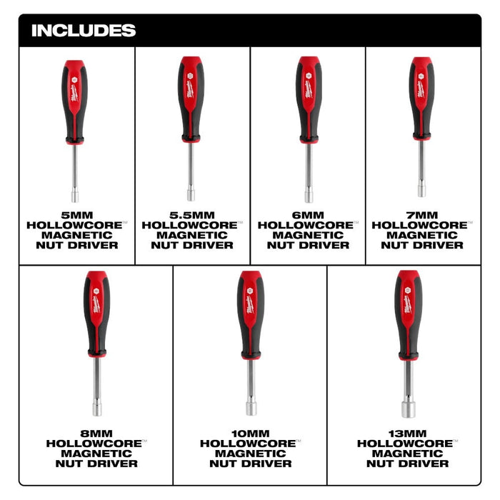 Milwaukee 48-22-2548 7pc Metric HollowCore Magnetic Nut Driver Set - 2