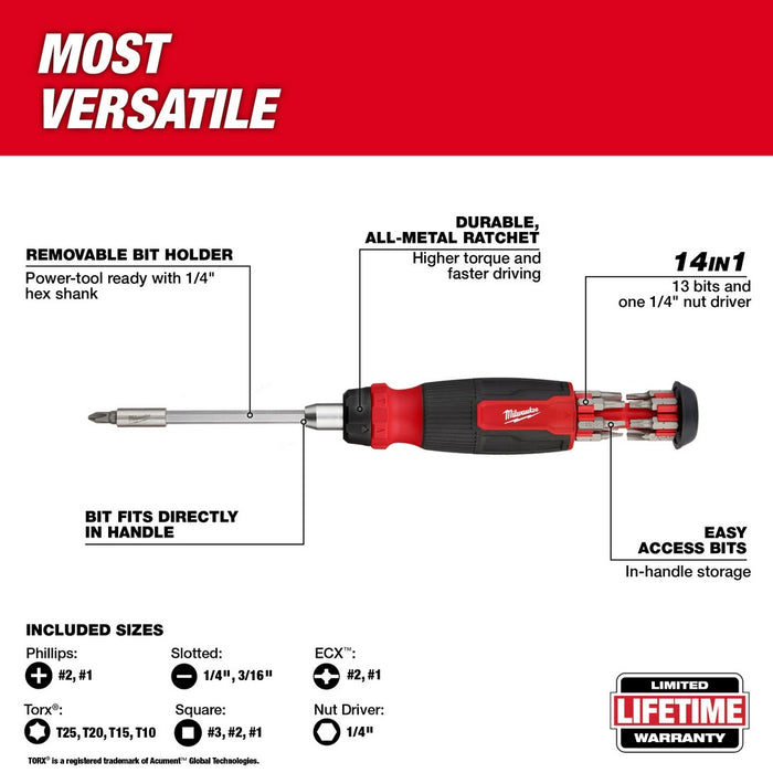 Milwaukee 48-22-2905 2pc 14-in-1 Ratcheting Multi-Bit and 8-in-1 Ratcheting Compact Multi-bit Screwdriver Set - 4