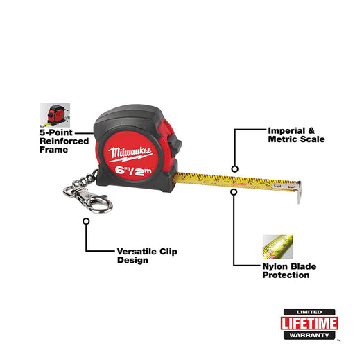 Milwaukee 48-22-5506 6ft / 2M KEYCHAIN TAPE MEASURE (Bulk) - 2